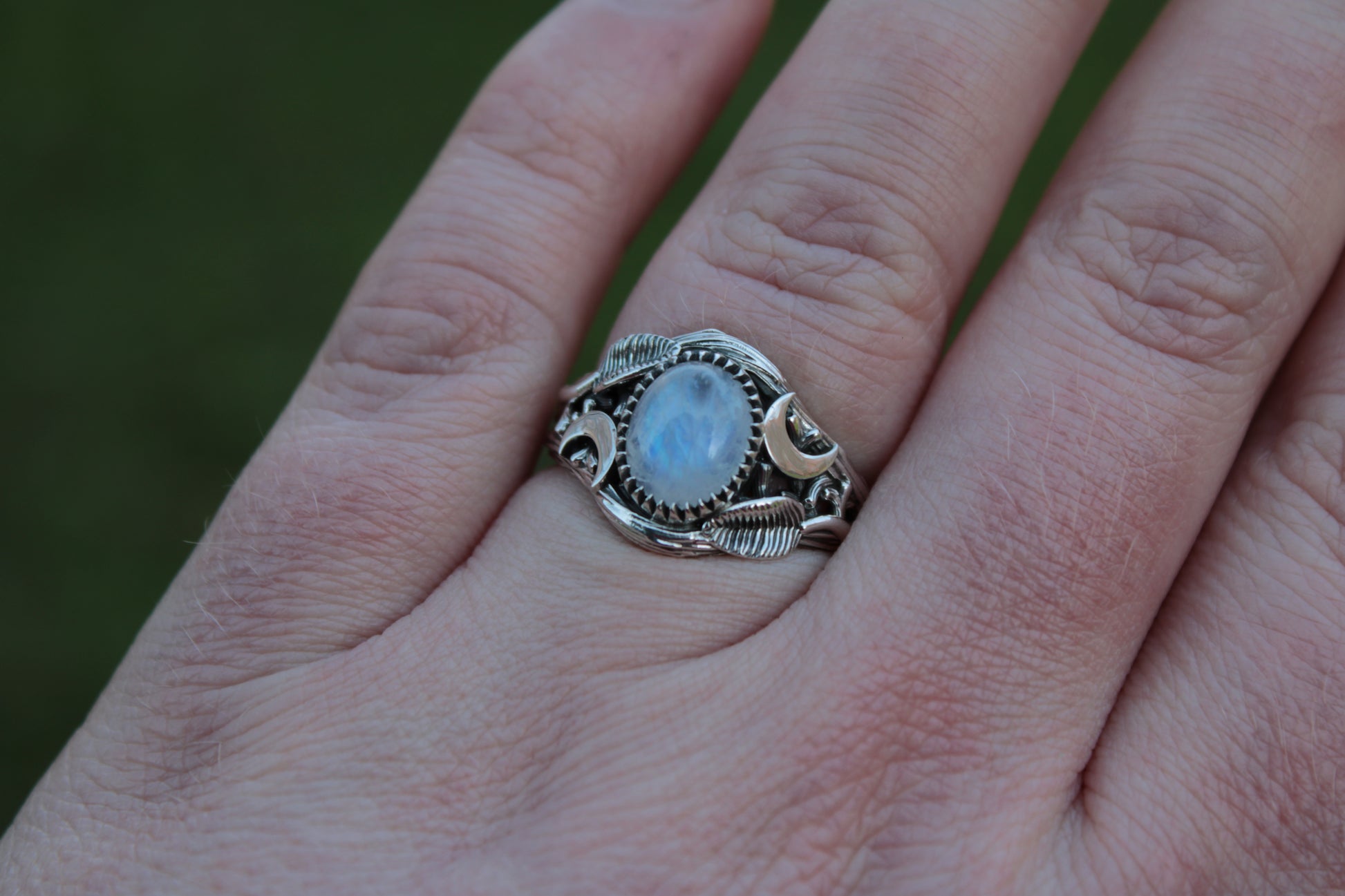 Witchlight Grove Ring - Moonstone Sterling Silver Ring - JF Fantasy Jewelry