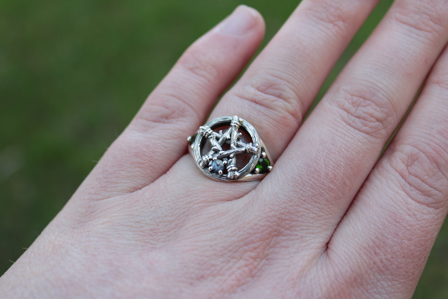 Witch's Star - Moonstone and Emerald Ring - JF Fantasy Jewelry