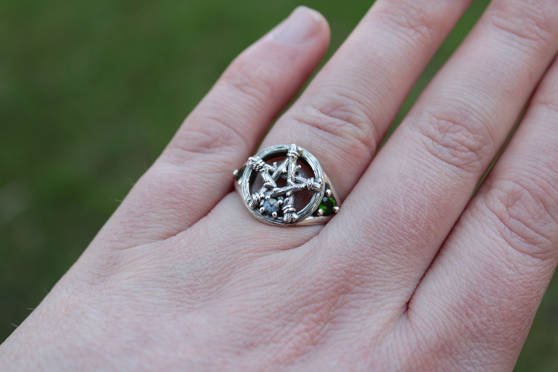 Witch's Star - Moonstone and Emerald Ring - JF Fantasy Jewelry