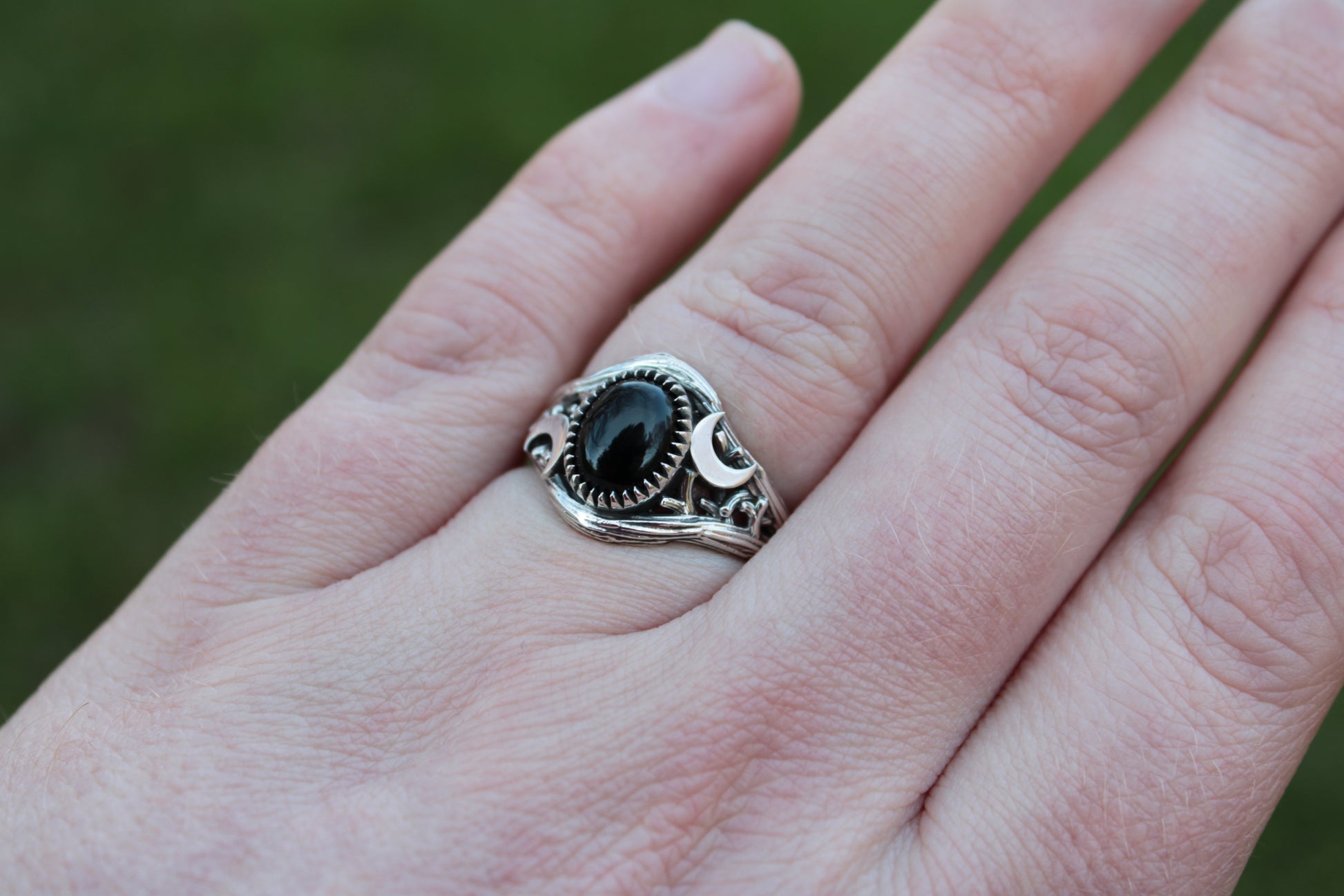 Witchlight Ring - Black Onyx Sterling Silver Ring - JF Fantasy Jewelry