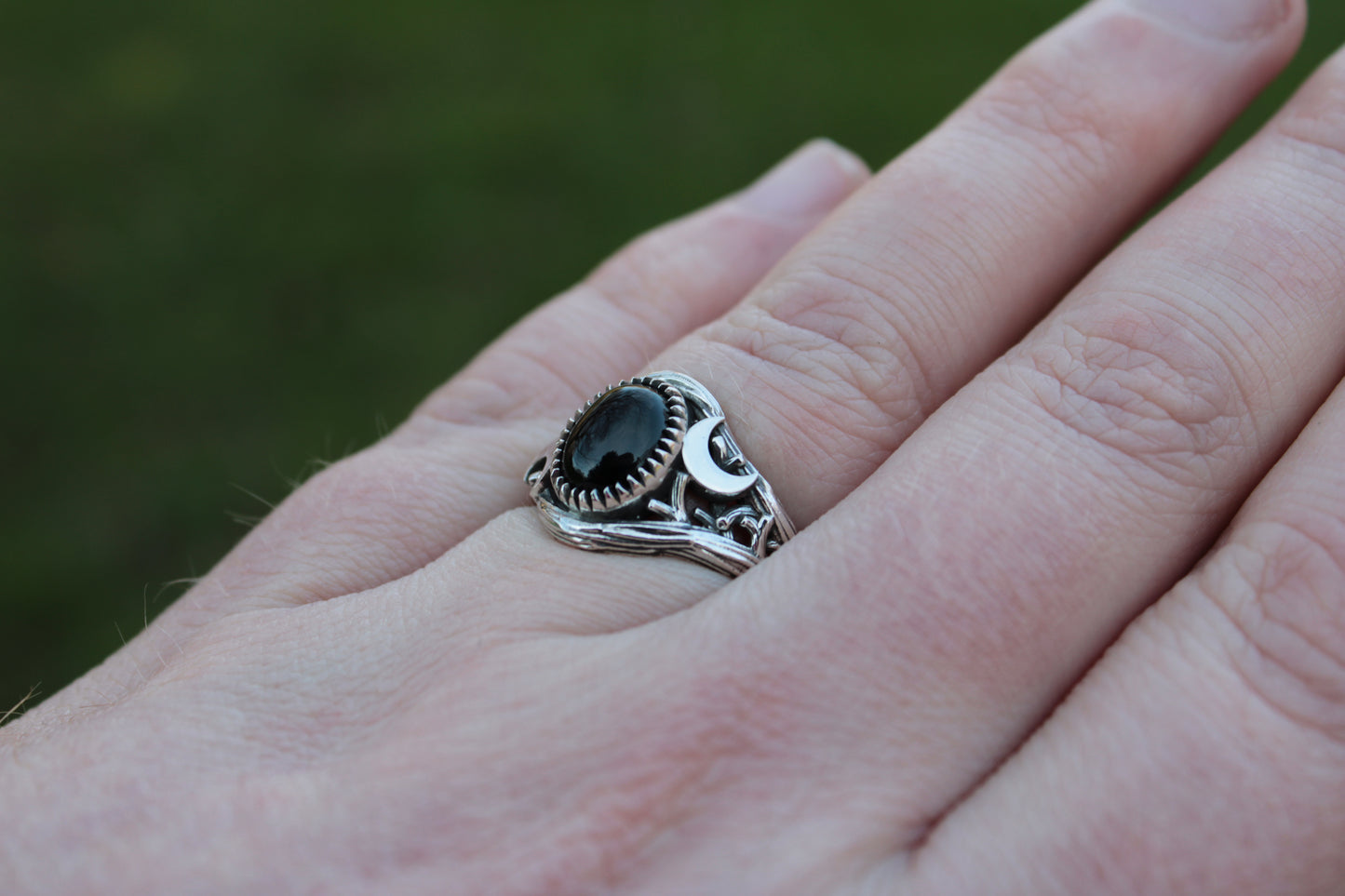 Witchlight Ring - Black Onyx Sterling Silver Ring - JF Fantasy Jewelry