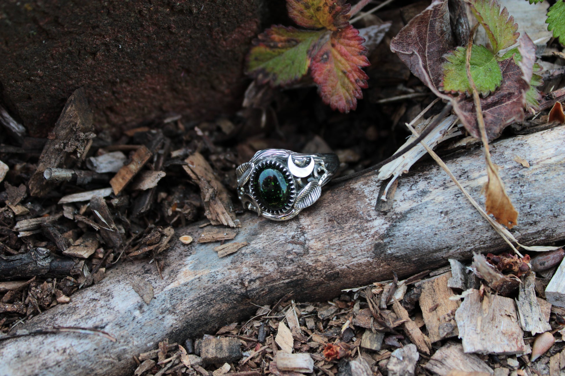 Witchlight Grove Ring - Green Sunstone Sterling Silver Ring - JF Fantasy Jewelry