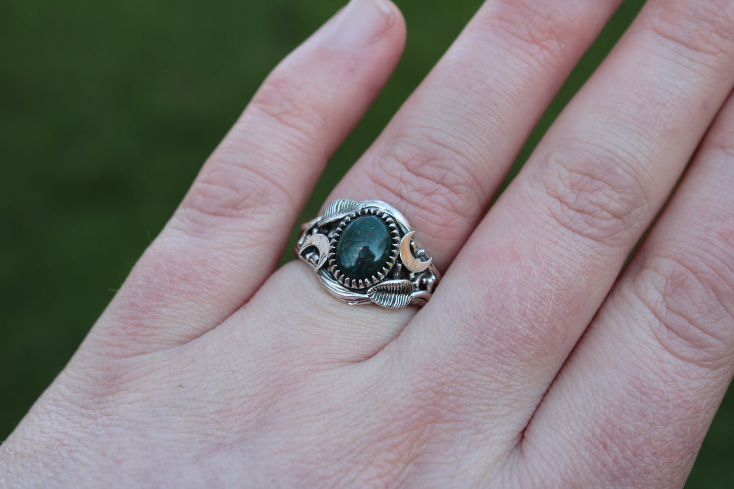 Witchlight Grove Ring - Bloodstone Sterling Silver Ring - JF Fantasy Jewelry
