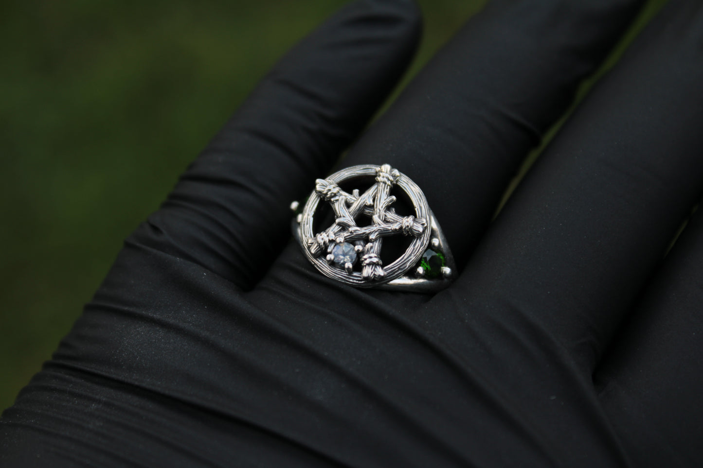 Witch's Star - Moonstone and Emerald Ring - JF Fantasy Jewelry