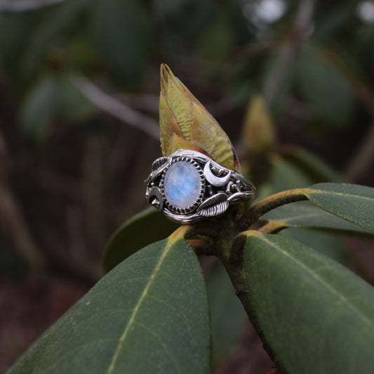 Witchlight Grove Ring - Moonstone Sterling Silver Ring - JF Fantasy Jewelry