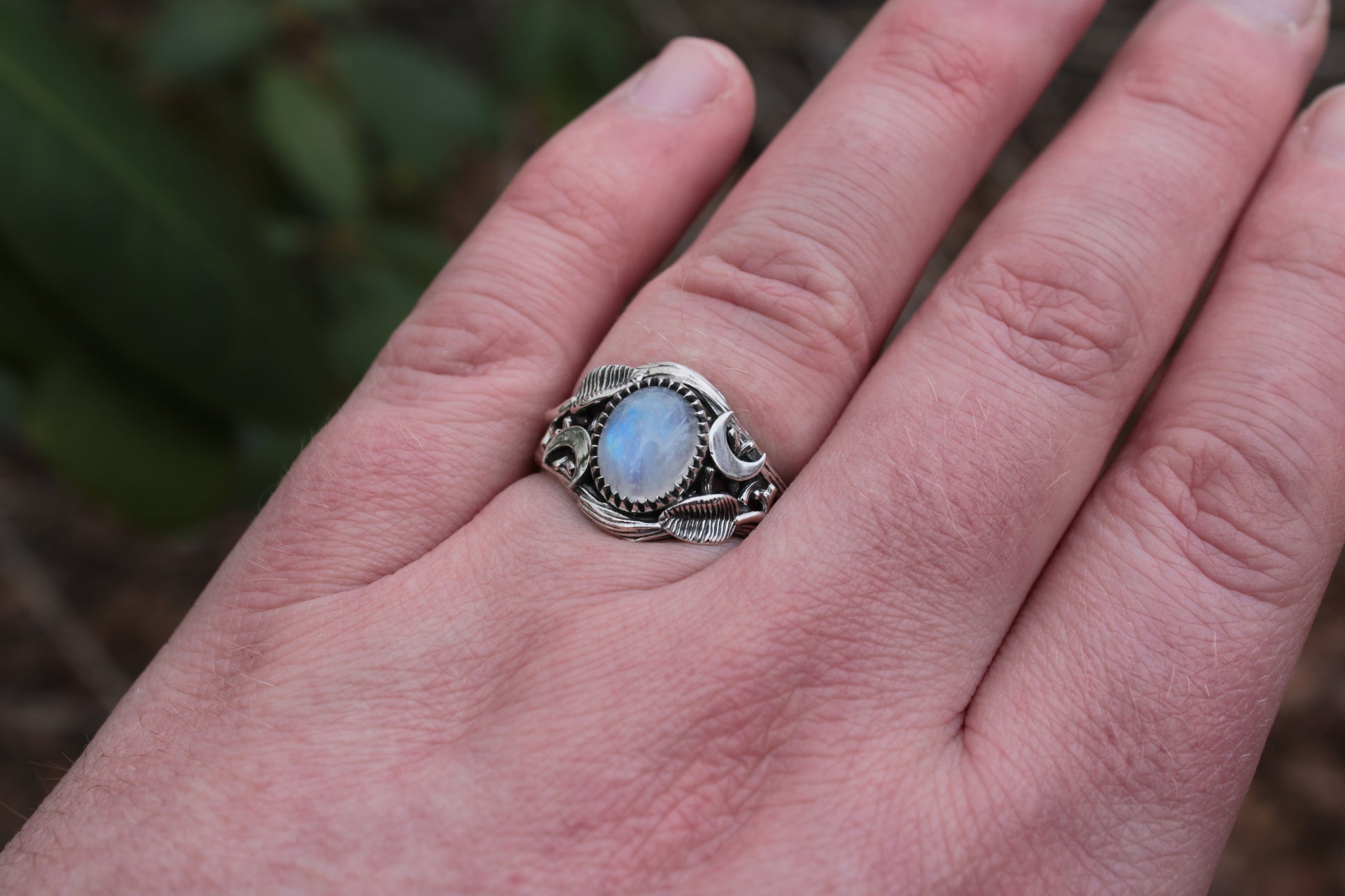 Witchlight Grove Ring - Moonstone Sterling Silver Ring - JF Fantasy Jewelry