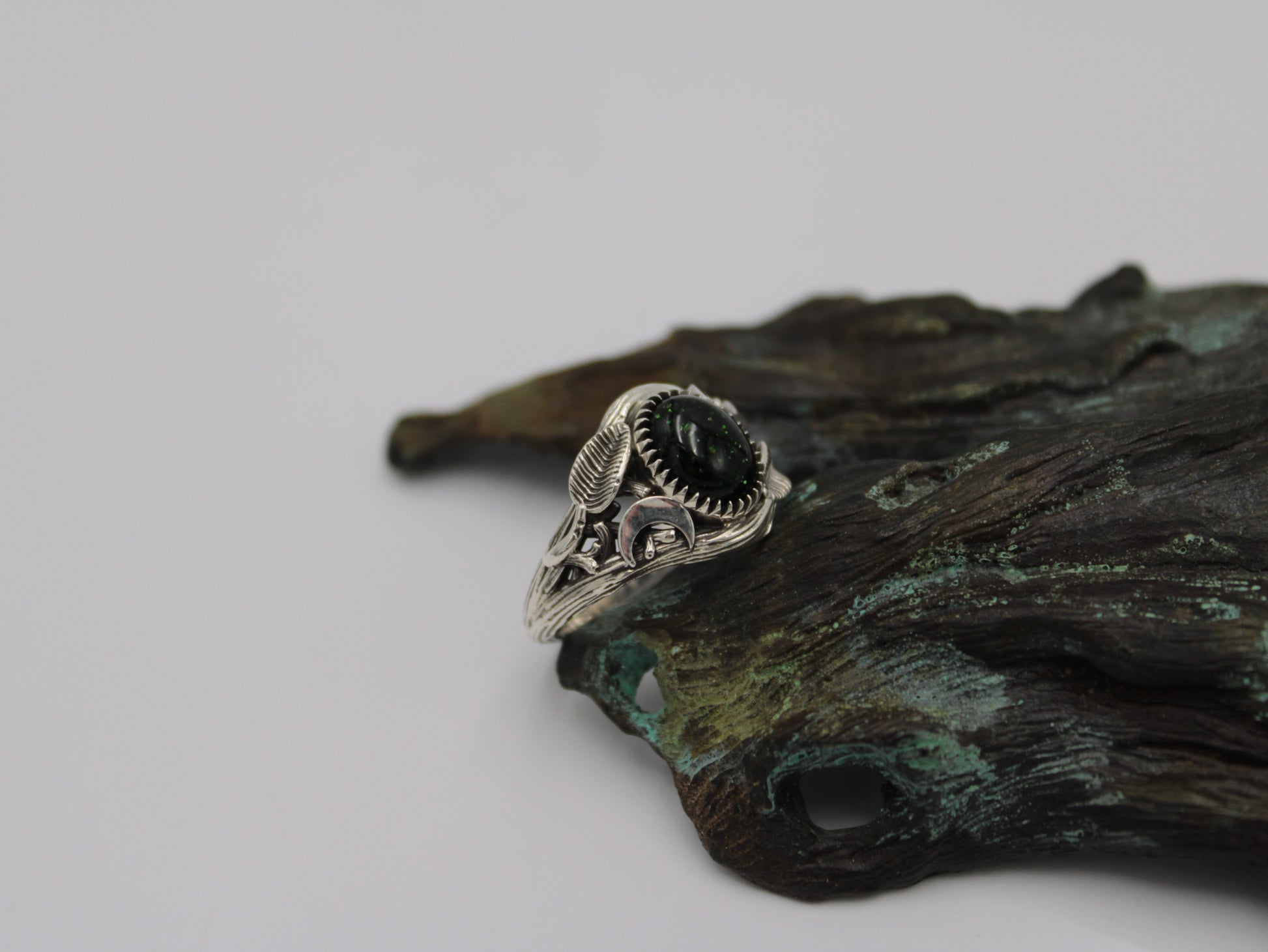 Witchlight Grove Ring - Green Sunstone Sterling Silver Ring - JF Fantasy Jewelry
