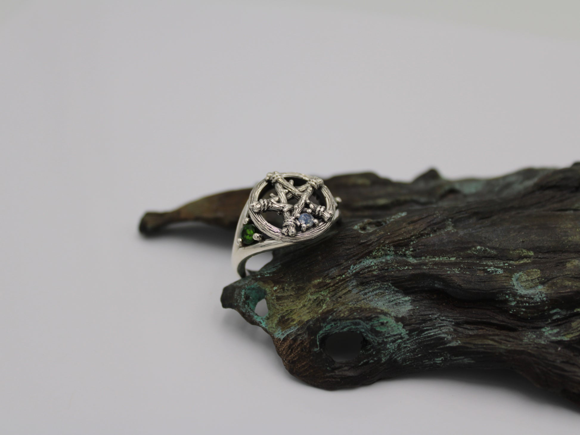 Witch's Star - Moonstone and Emerald Ring - JF Fantasy Jewelry