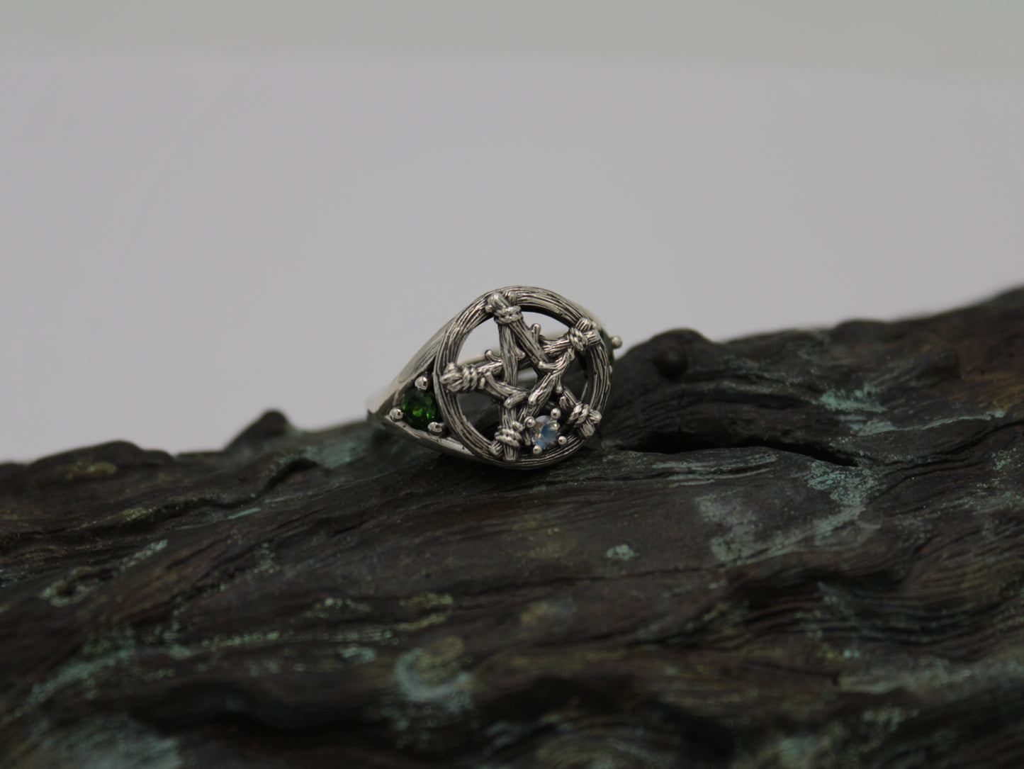 Witch's Star - Moonstone and Emerald Ring - JF Fantasy Jewelry