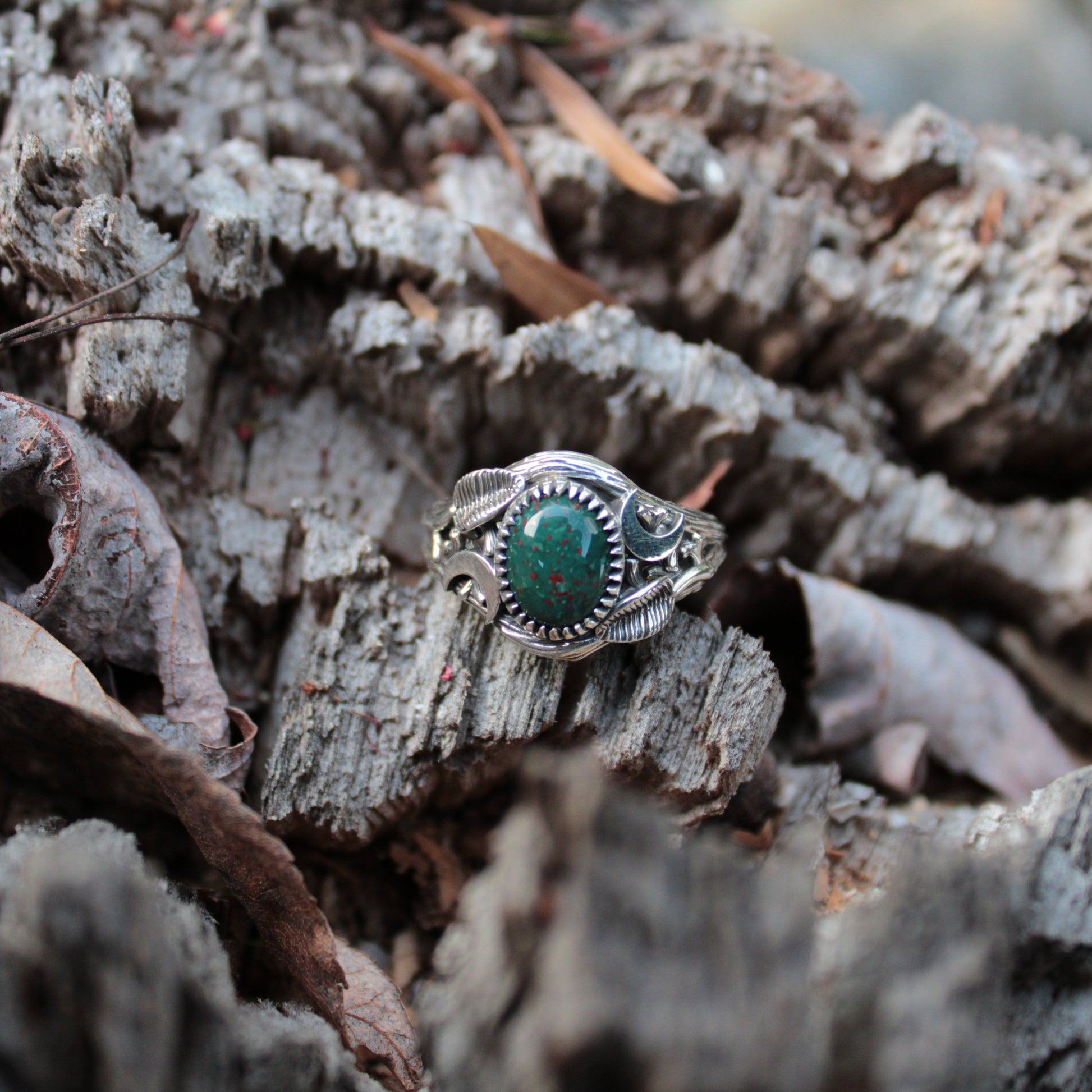 Witchlight Grove Ring - Bloodstone Sterling Silver Ring - JF Fantasy Jewelry