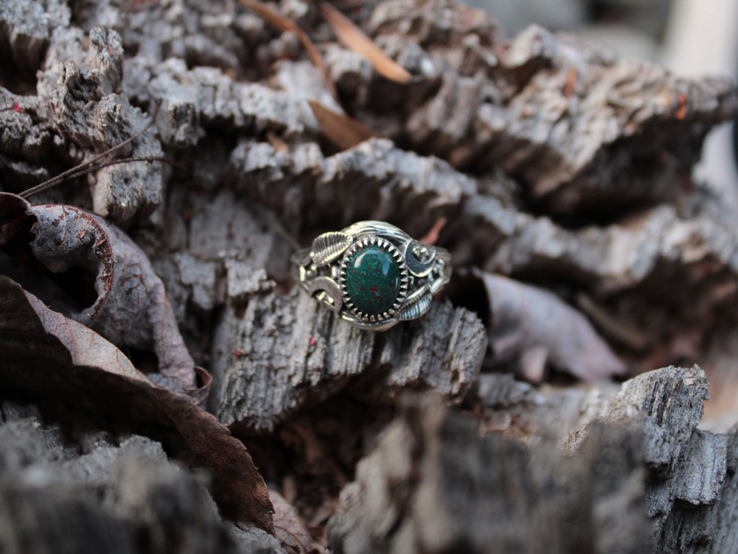 Witchlight Grove Ring - Bloodstone Sterling Silver Ring - JF Fantasy Jewelry