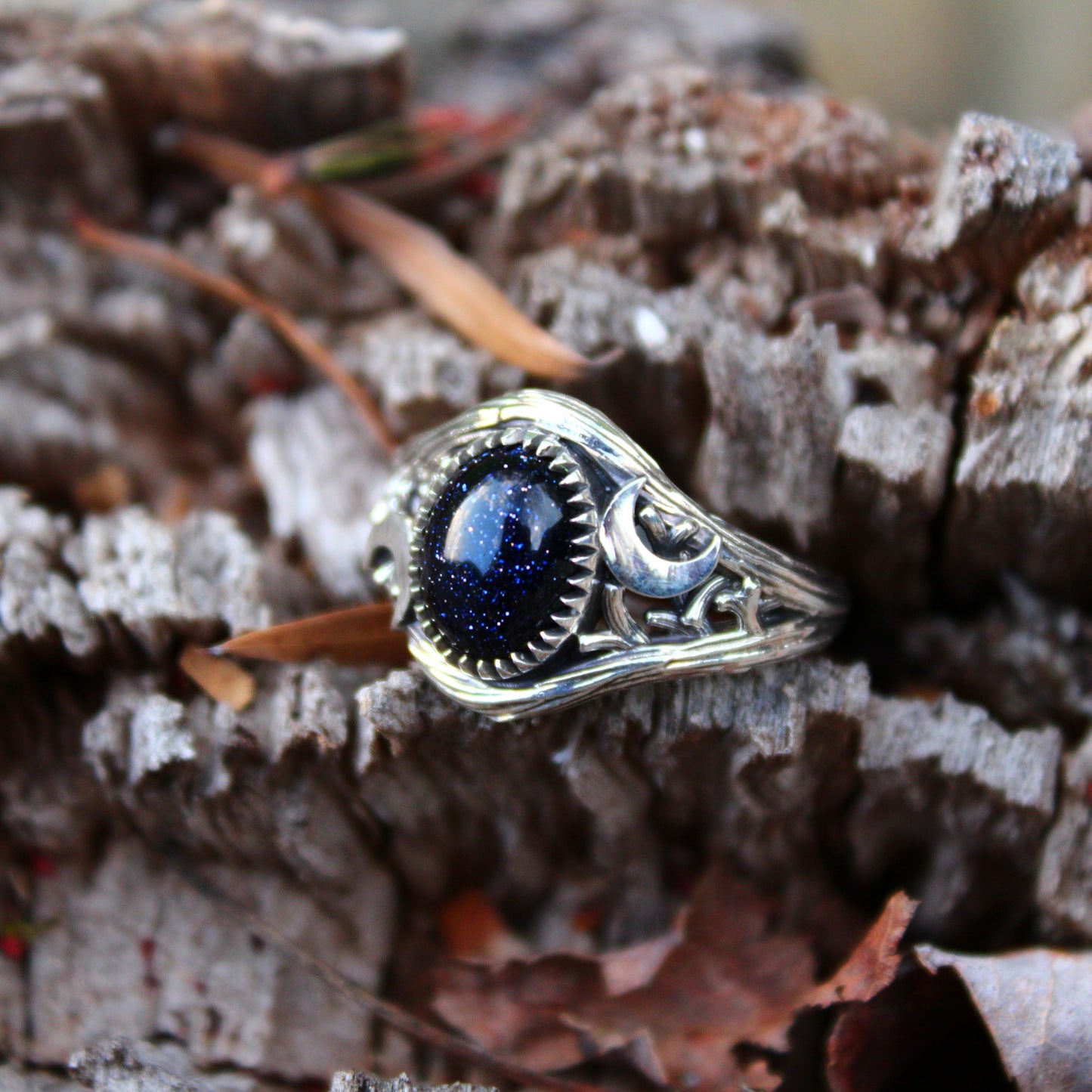 Witchlight Ring - Blue Sunstone Sterling Silver Ring - JF Fantasy Jewelry