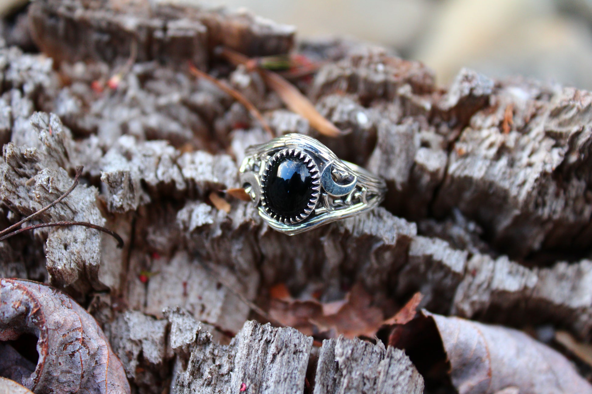 Witchlight Ring - Black Onyx Sterling Silver Ring - JF Fantasy Jewelry