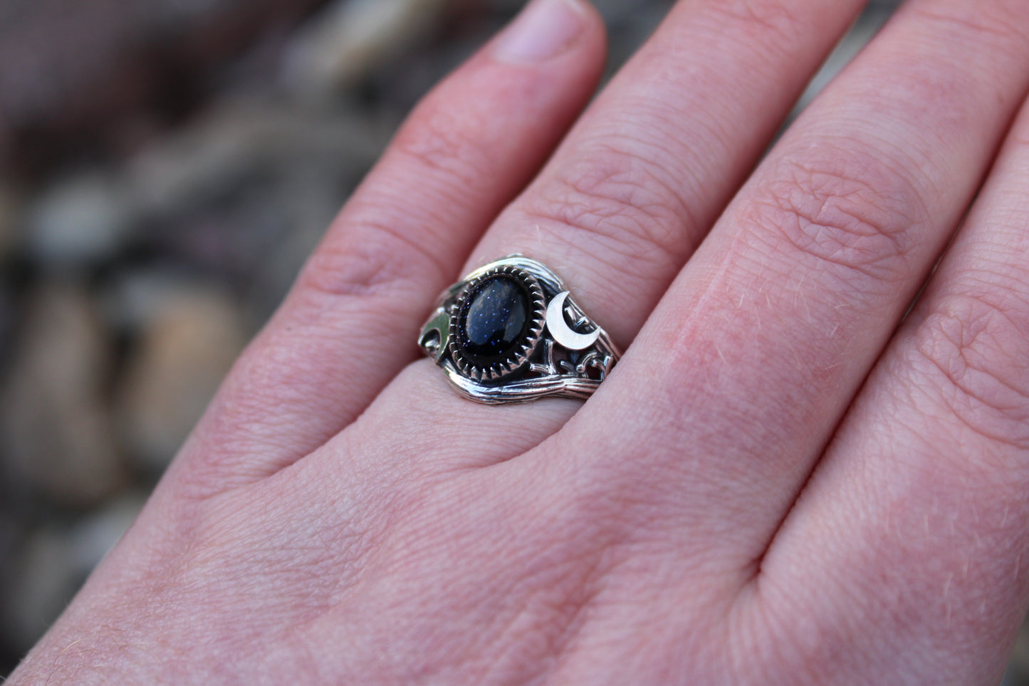 Witchlight Ring - Blue Sunstone Sterling Silver Ring - JF Fantasy Jewelry