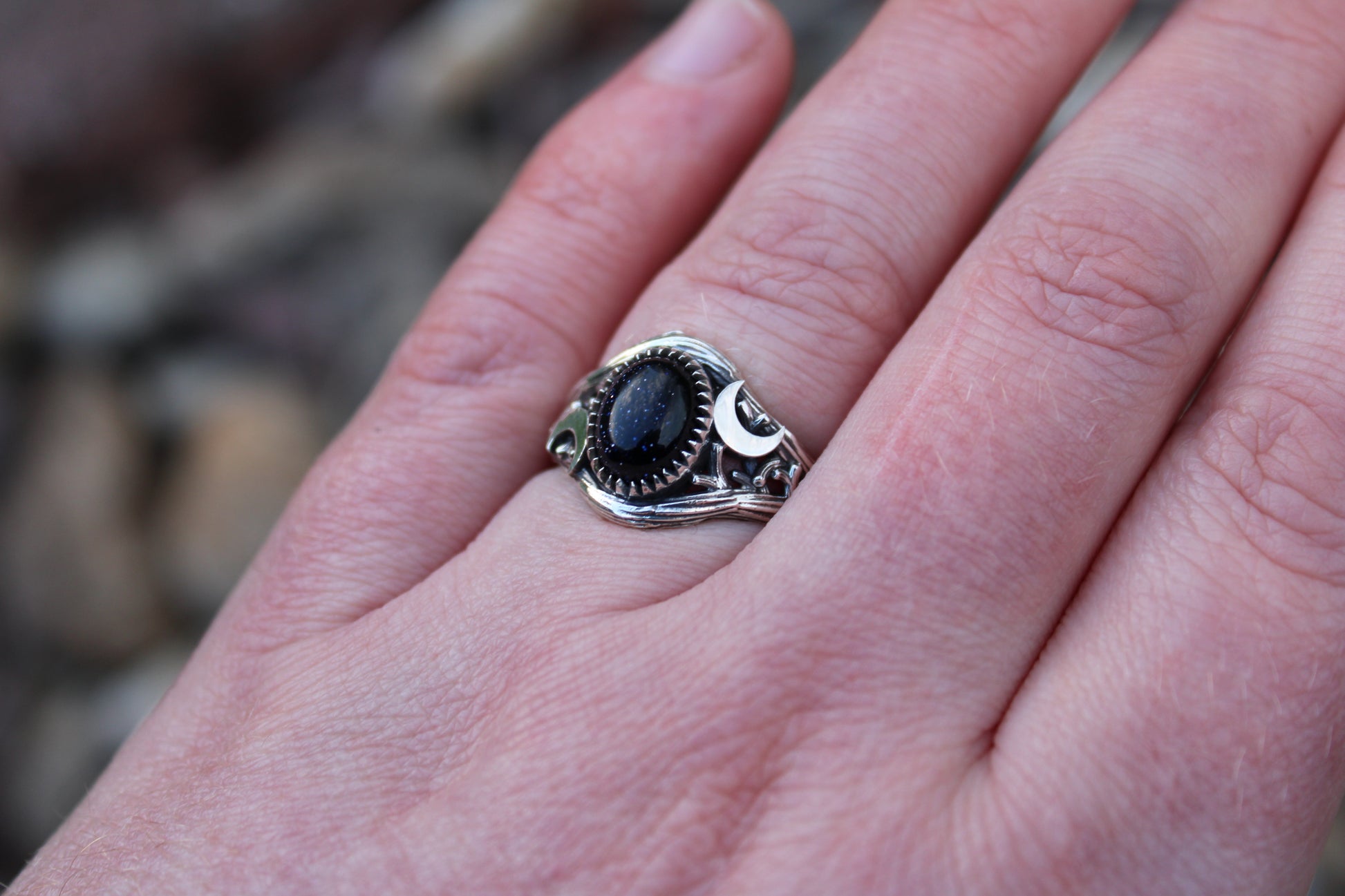 Witchlight Ring - Blue Sunstone Sterling Silver Ring - JF Fantasy Jewelry