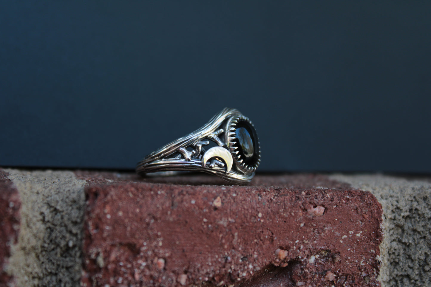 Witchlight Ring - Black Onyx Sterling Silver Ring - JF Fantasy Jewelry