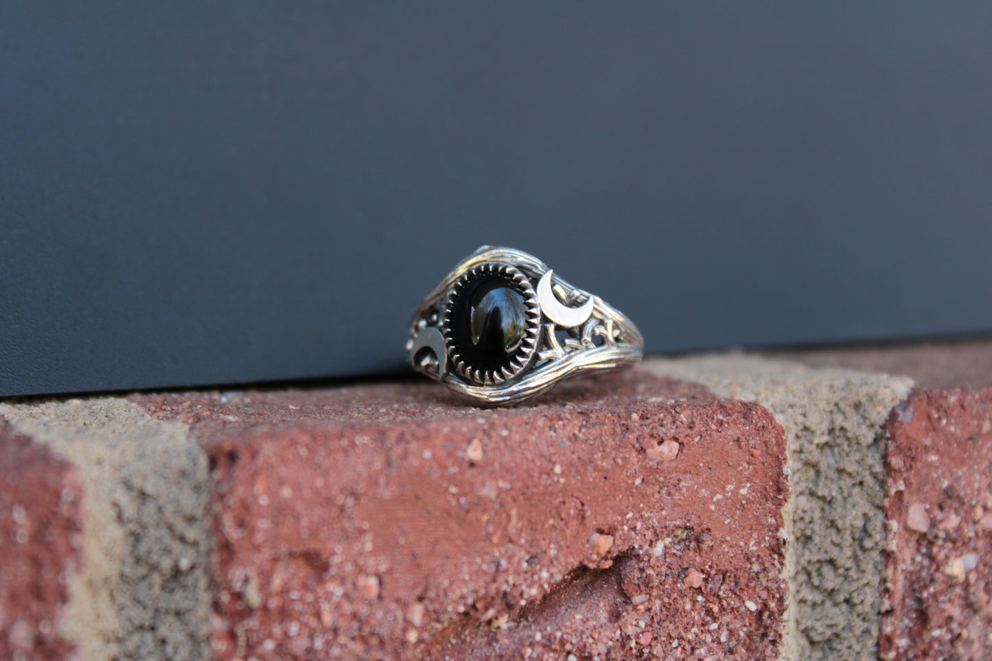 Witchlight Ring - Black Onyx Sterling Silver Ring - JF Fantasy Jewelry