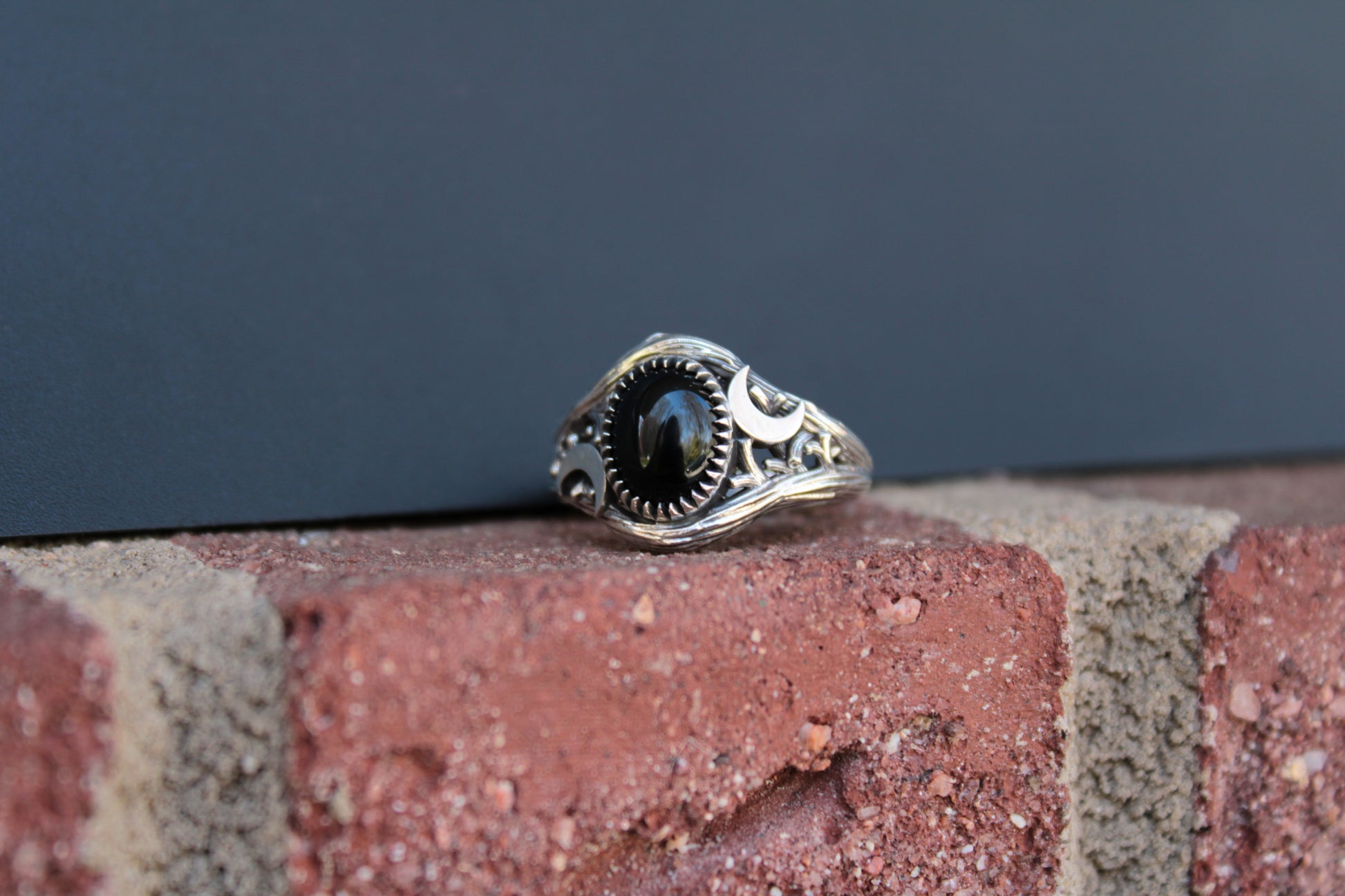Witchlight Ring - Black Onyx Sterling Silver Ring - JF Fantasy Jewelry