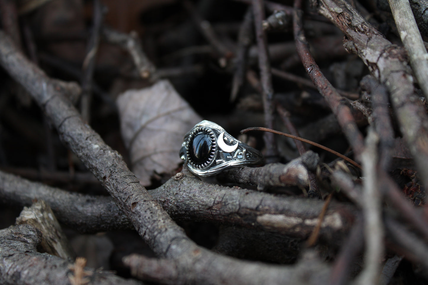 Witchlight Ring - Black Onyx Sterling Silver Ring - JF Fantasy Jewelry