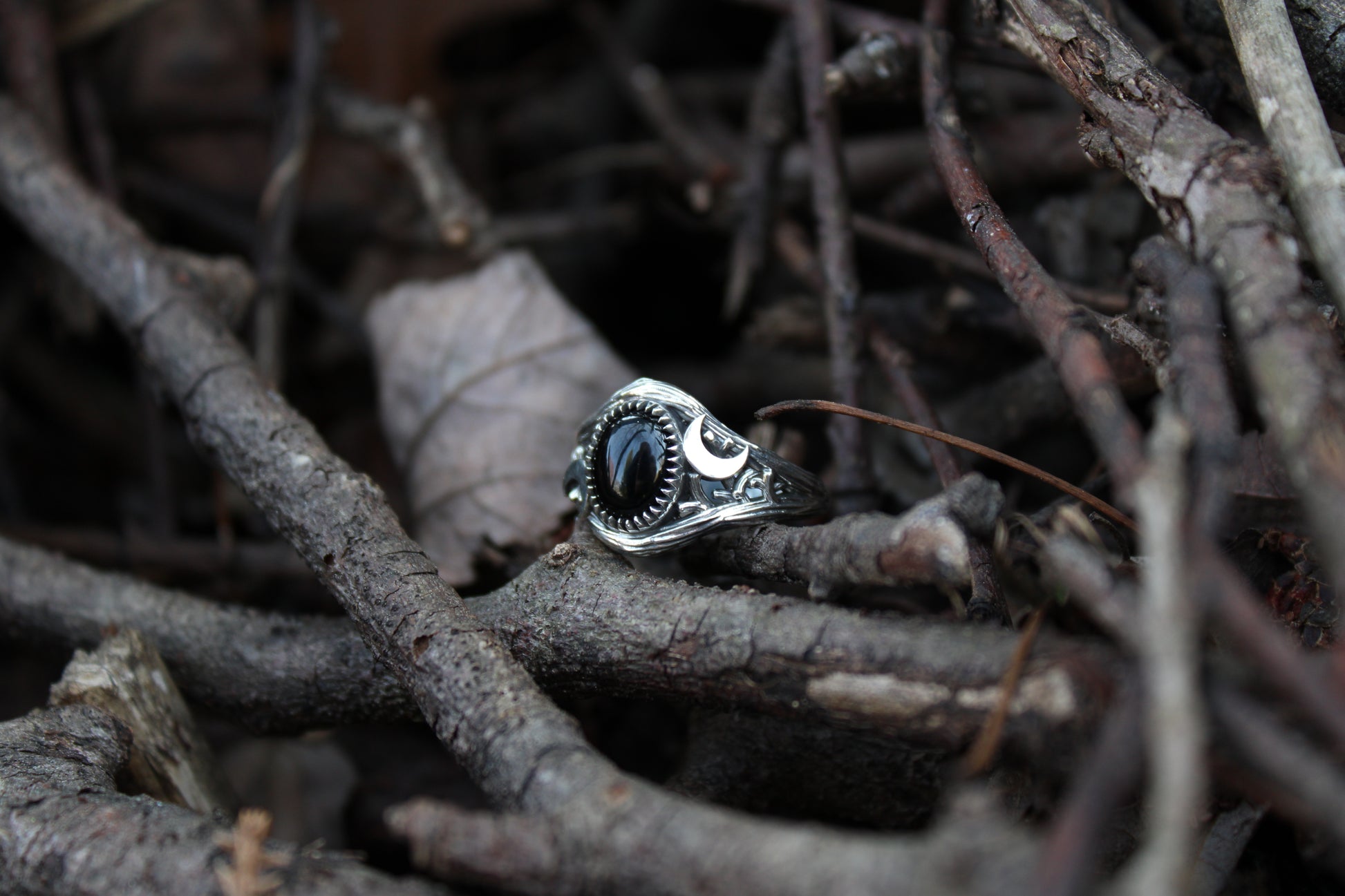 Witchlight Ring - Black Onyx Sterling Silver Ring - JF Fantasy Jewelry