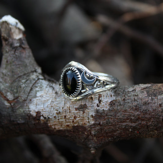 Witchlight Ring - Black Onyx Sterling Silver Ring - JF Fantasy Jewelry
