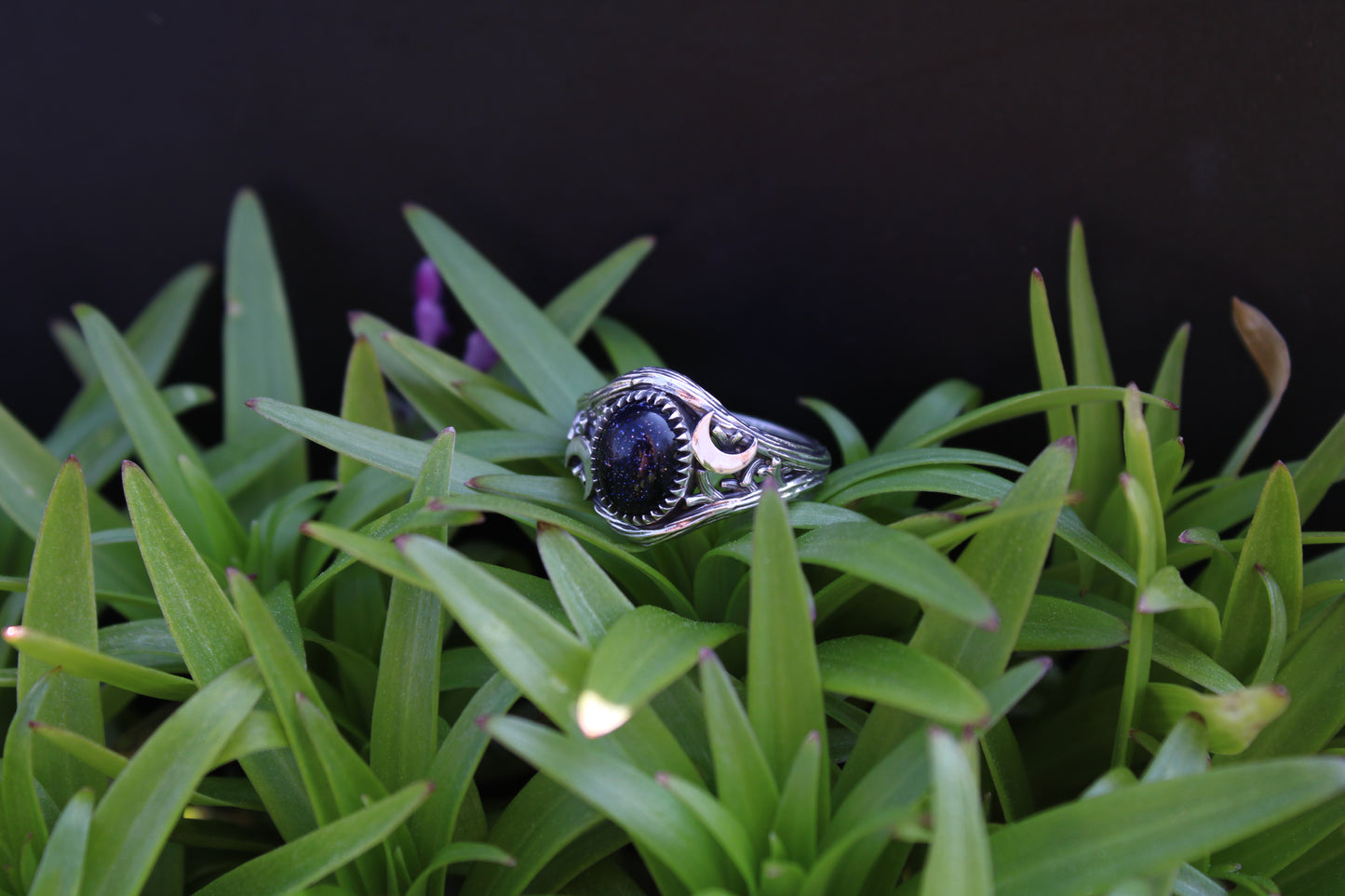 Witchlight Ring - Blue Sunstone Sterling Silver Ring - JF Fantasy Jewelry