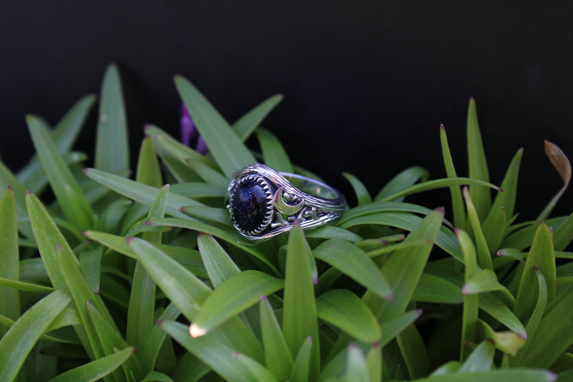 Witchlight Ring - Blue Sunstone Sterling Silver Ring - JF Fantasy Jewelry