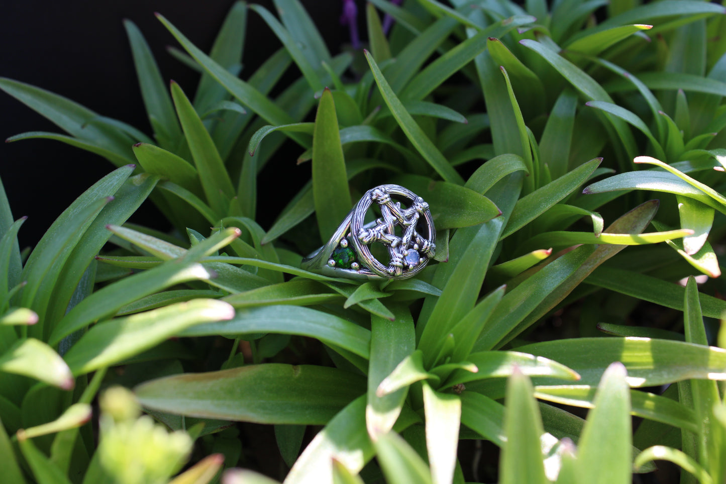 Witch's Star - Moonstone and Emerald Ring - JF Fantasy Jewelry