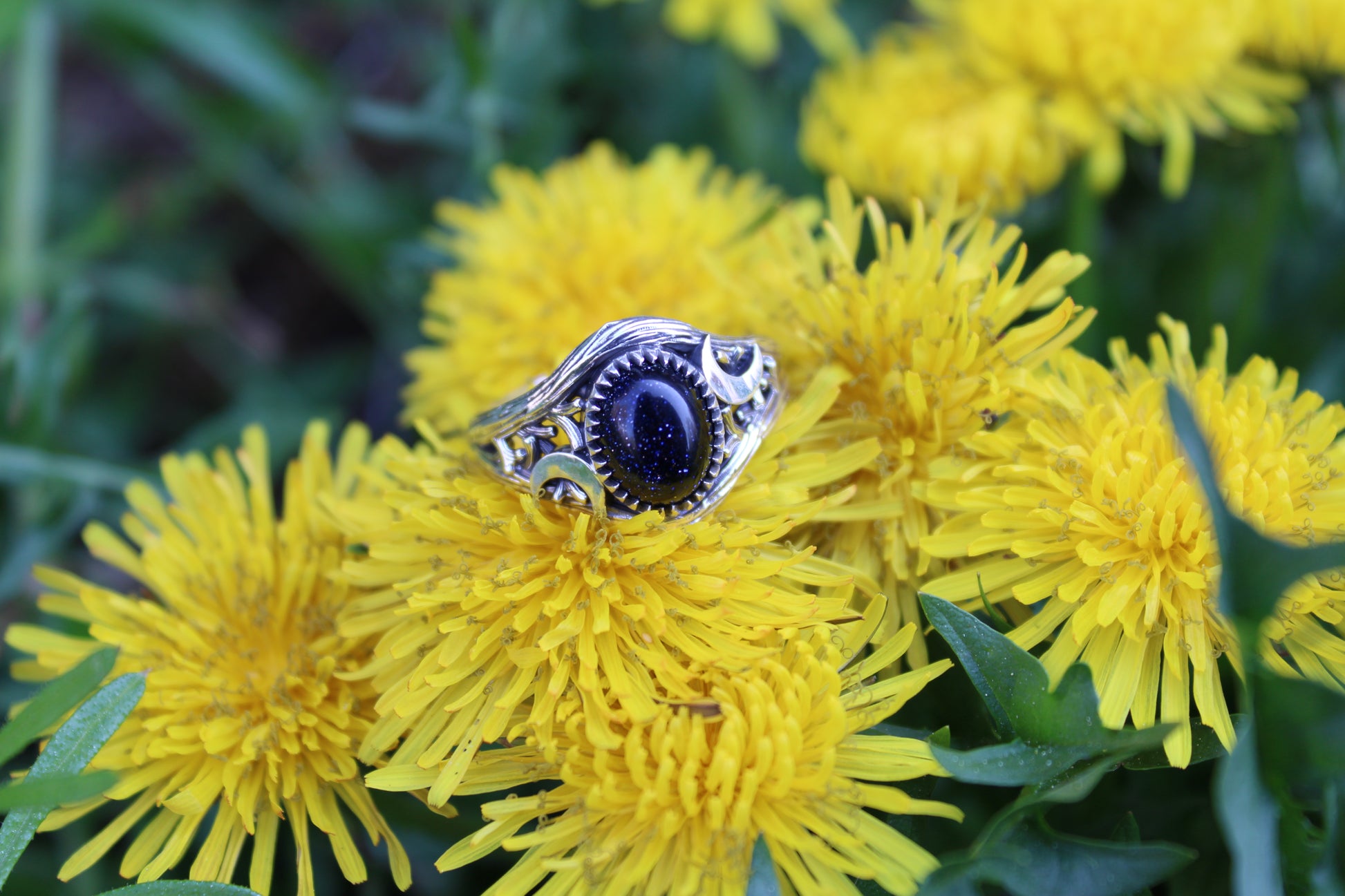 Witchlight Ring - Blue Sunstone Sterling Silver Ring - JF Fantasy Jewelry
