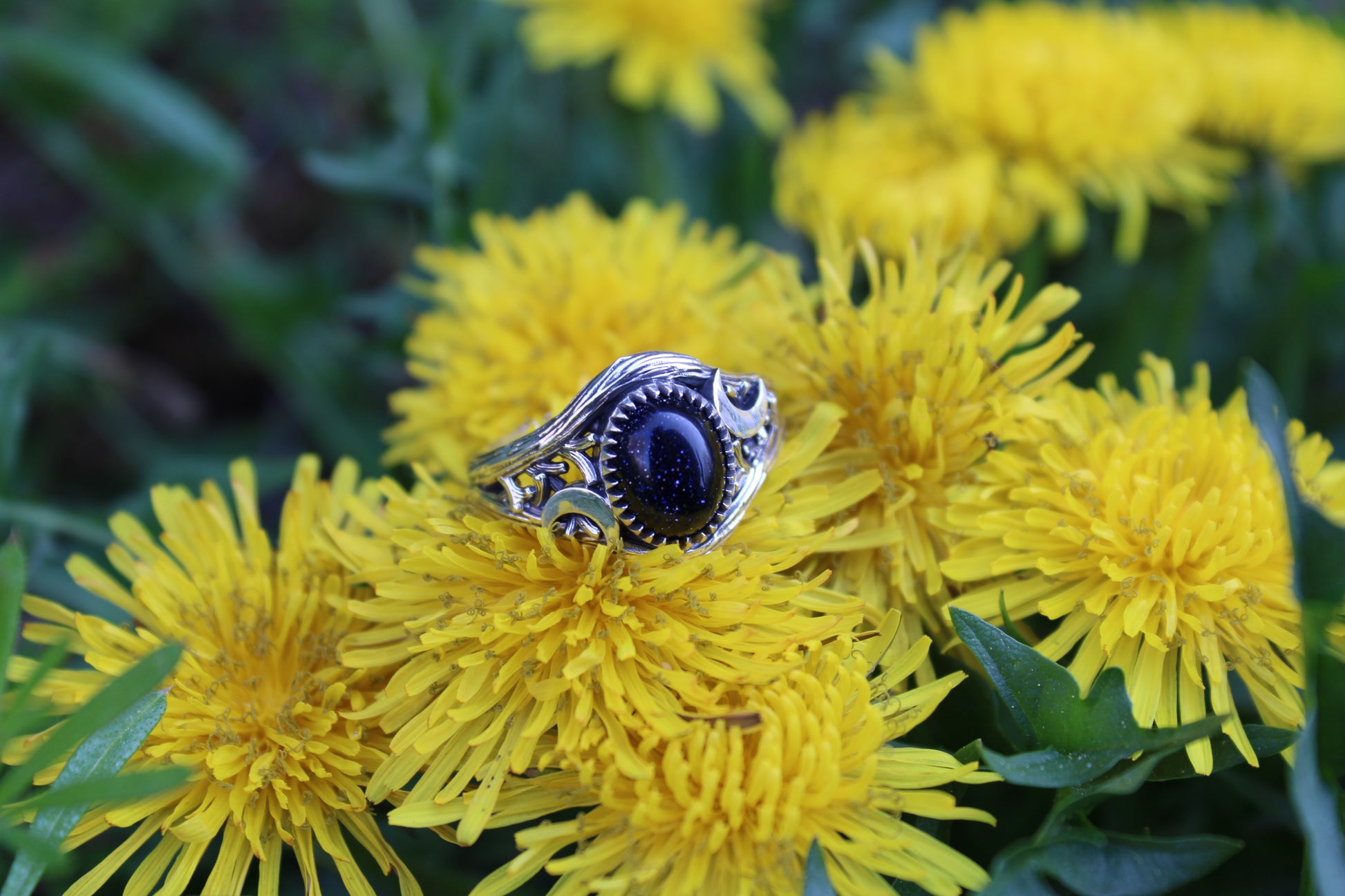 Witchlight Ring - Blue Sunstone Sterling Silver Ring - JF Fantasy Jewelry
