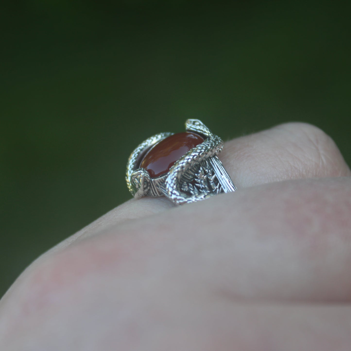 Raspberry Serpents of Thorns Ring - Carnelian