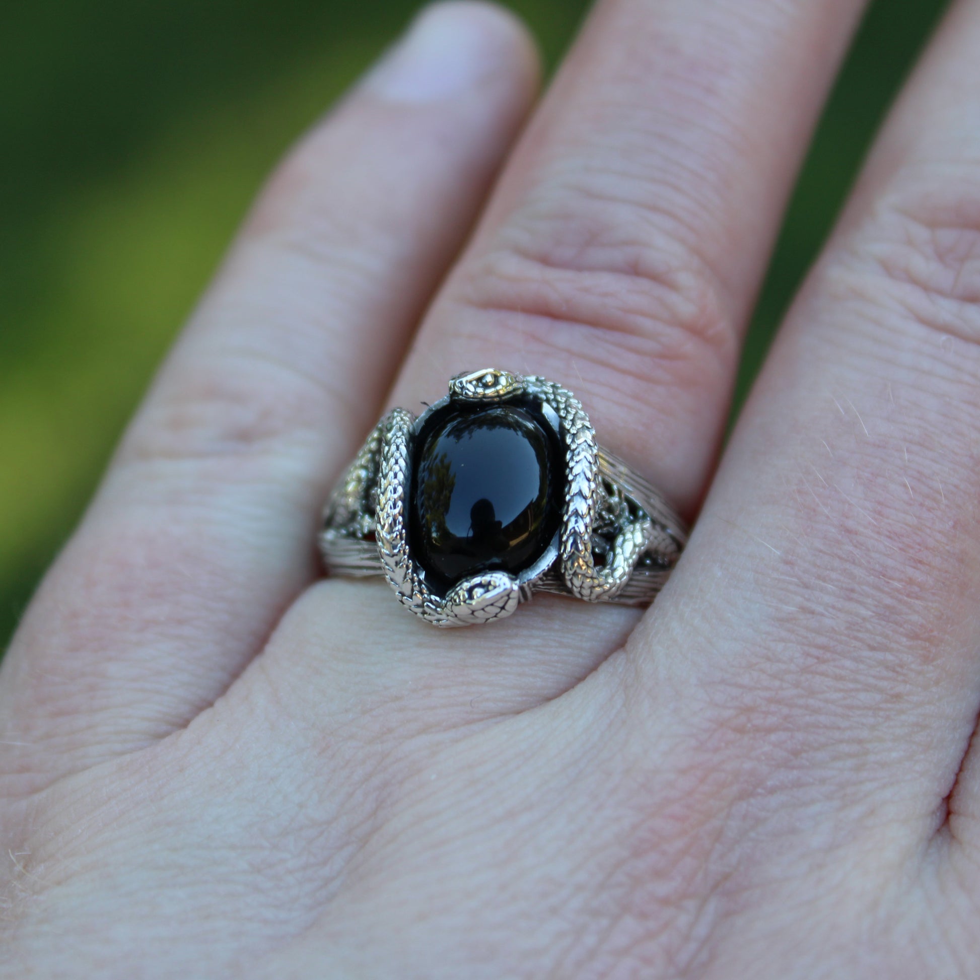 Blackberry Serpents of Thorns Ring - Black Onyx - JF Fantasy Jewelry