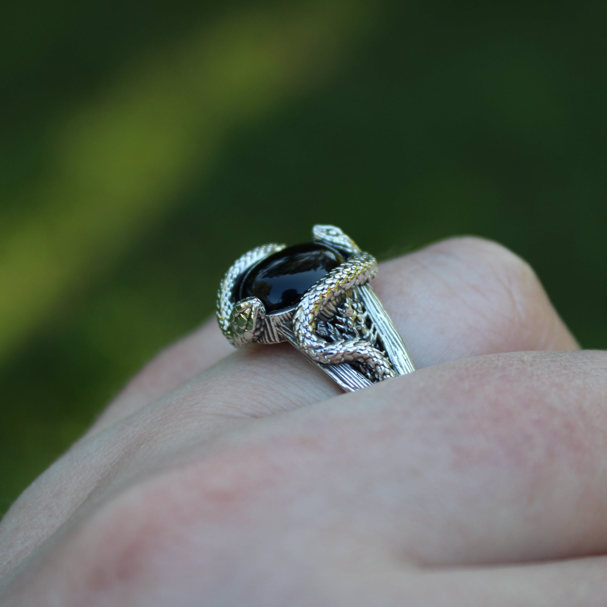 Blackberry Serpents of Thorns Ring - Black Onyx - JF Fantasy Jewelry