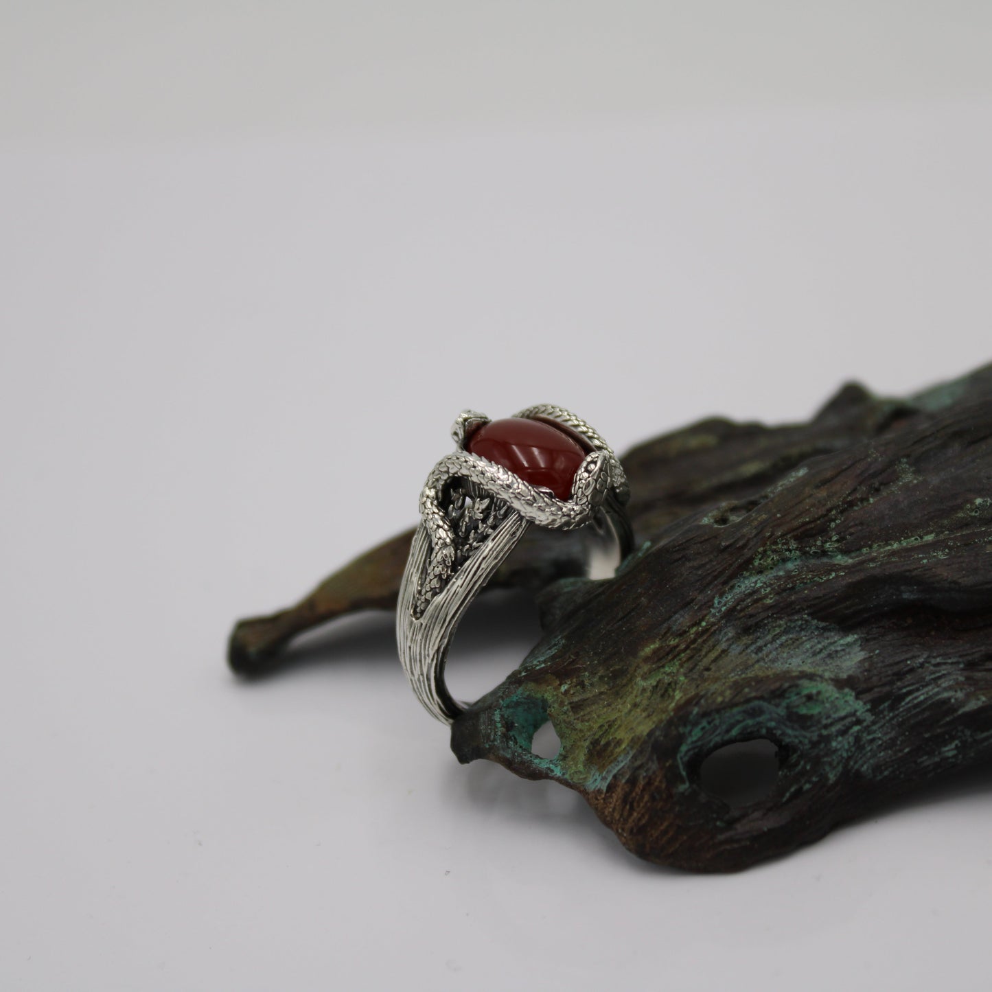 Raspberry Serpents of Thorns Ring - Carnelian