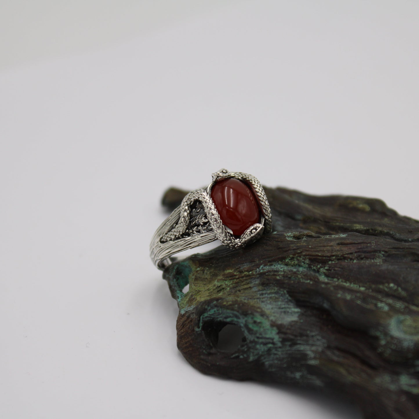 Raspberry Serpents of Thorns Ring - Carnelian