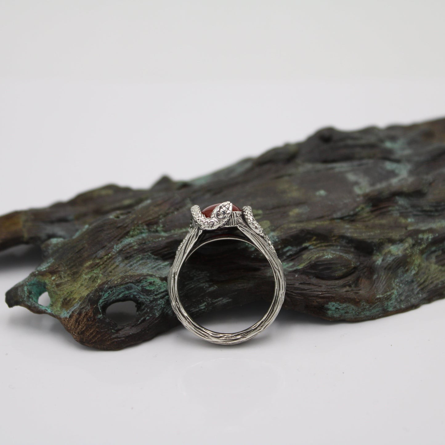 Raspberry Serpents of Thorns Ring - Carnelian