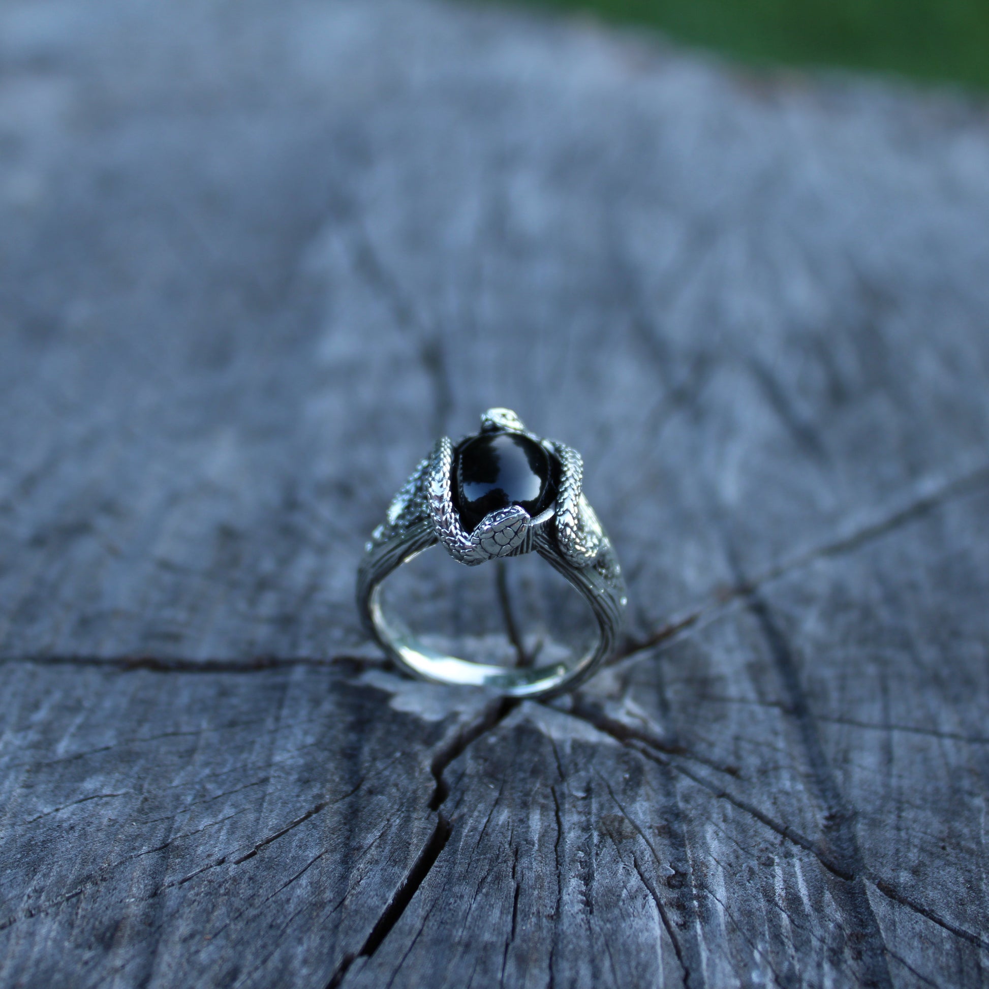 Blackberry Serpents of Thorns Ring - Black Onyx - JF Fantasy Jewelry