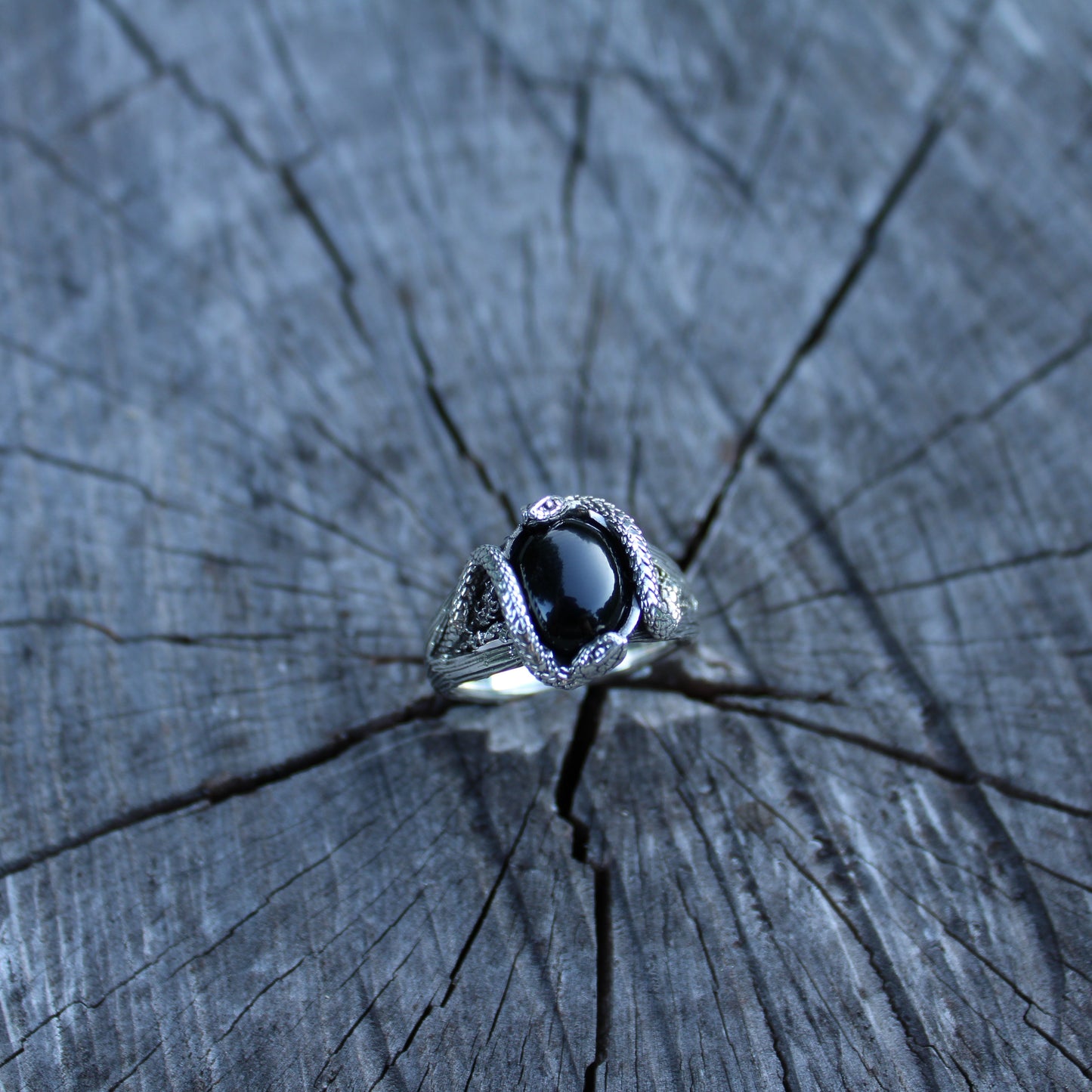 Blackberry Serpents of Thorns Ring - Black Onyx - JF Fantasy Jewelry
