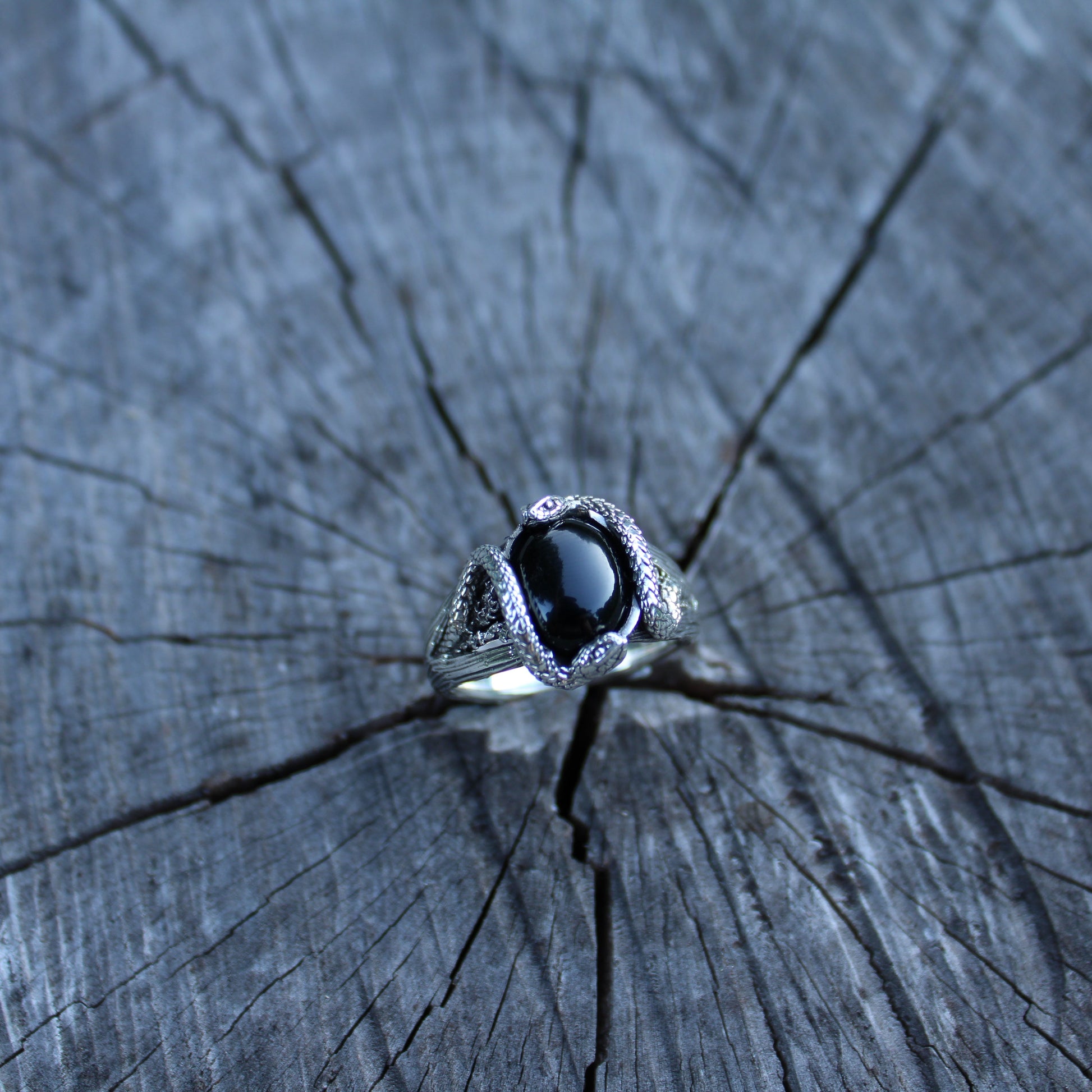 Blackberry Serpents of Thorns Ring - Black Onyx - JF Fantasy Jewelry