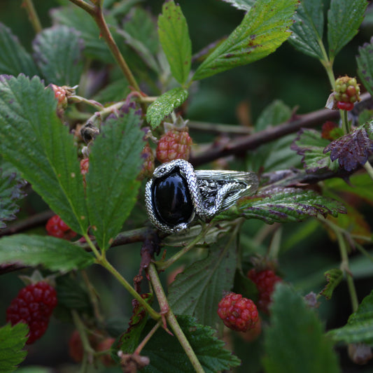 Blackberry Serpents of Thorns Ring - Black Onyx - JF Fantasy Jewelry