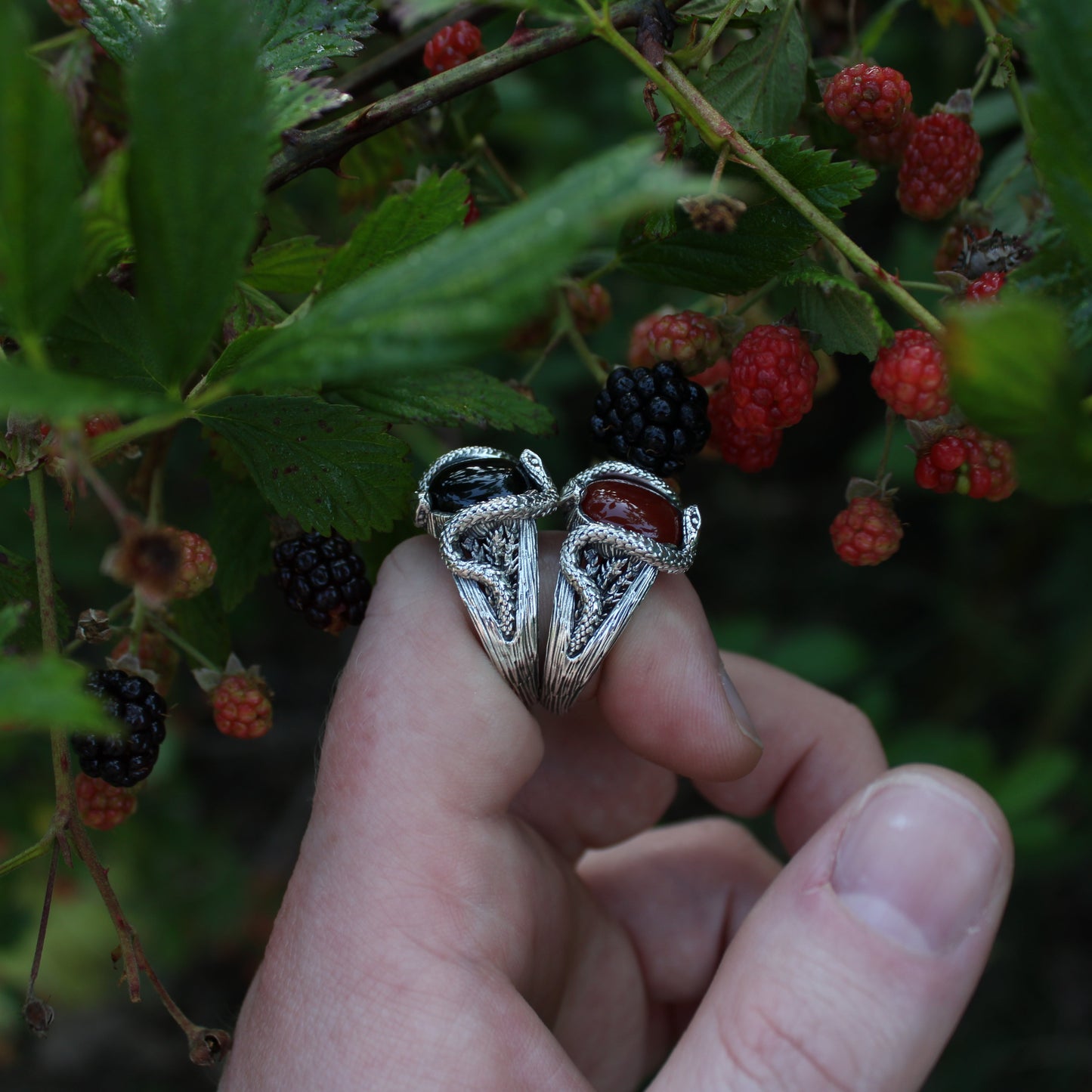 Blackberry Serpents of Thorns Ring - Black Onyx - JF Fantasy Jewelry