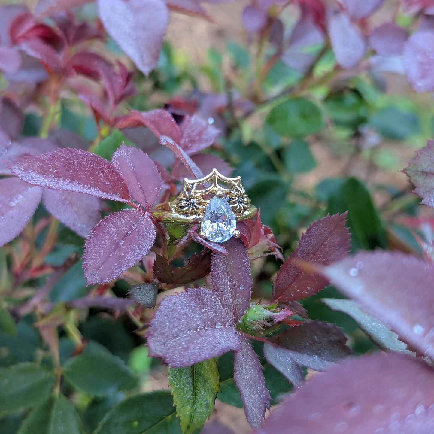 Golden Spider's Veil Engagement Ring - JF Fantasy Jewelry