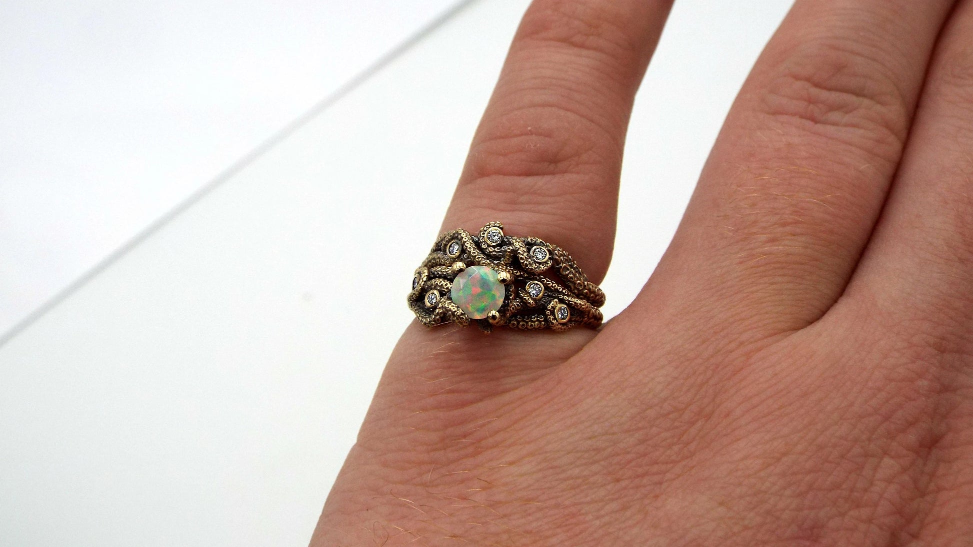 Opal and Diamond Fantasy Bridal Set in 14k Gold - JF Fantasy Jewelry