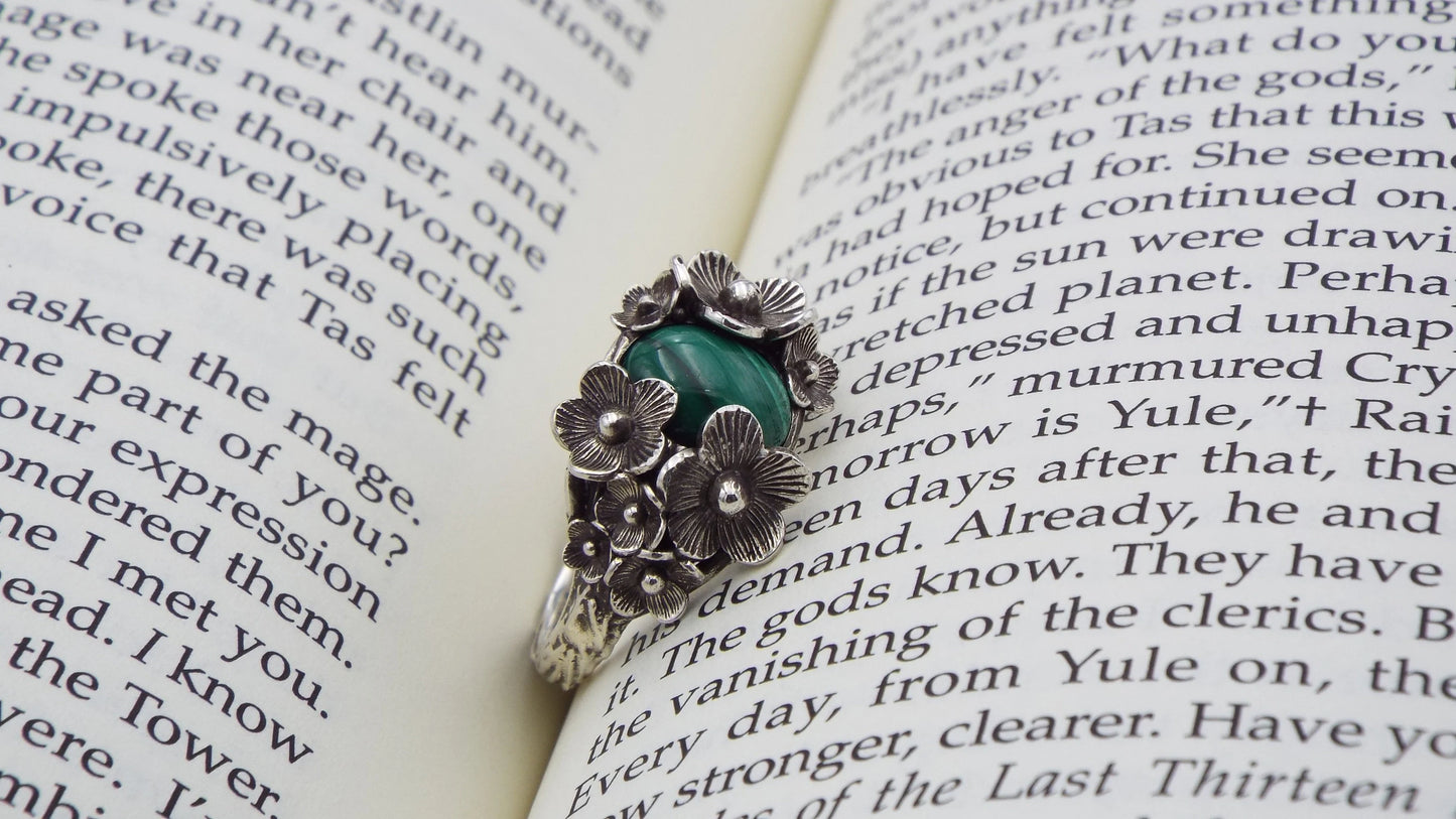 Malachite Flower Ring - JF Fantasy Jewelry