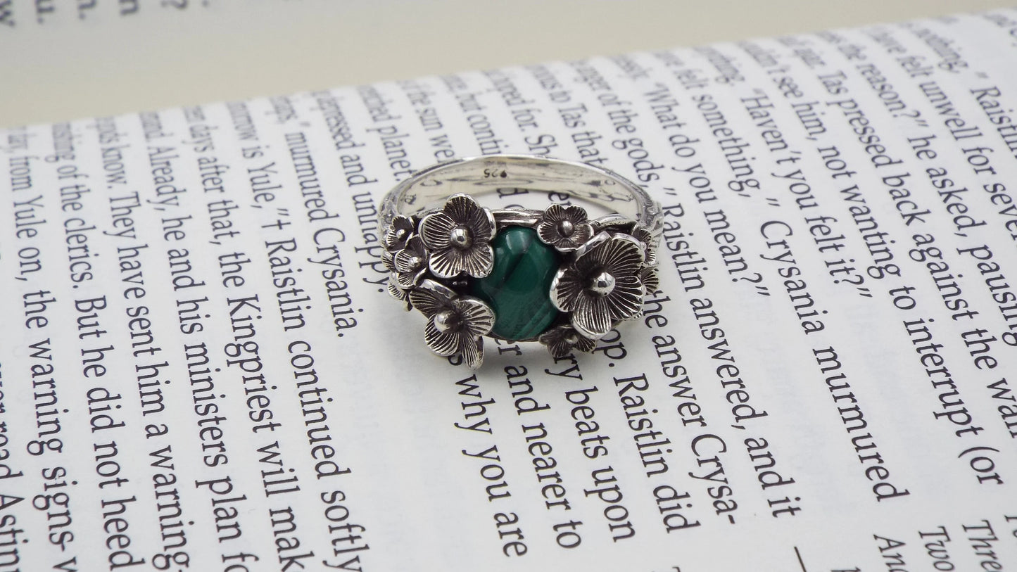 Malachite Flower Ring - JF Fantasy Jewelry