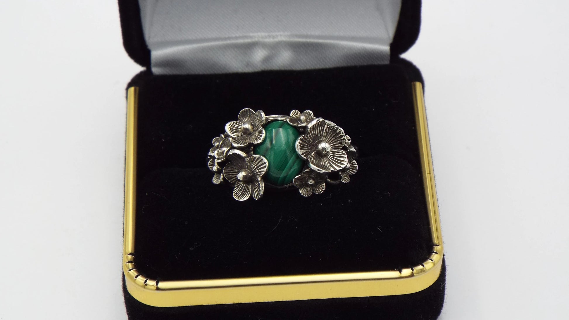 Malachite Flower Ring - JF Fantasy Jewelry