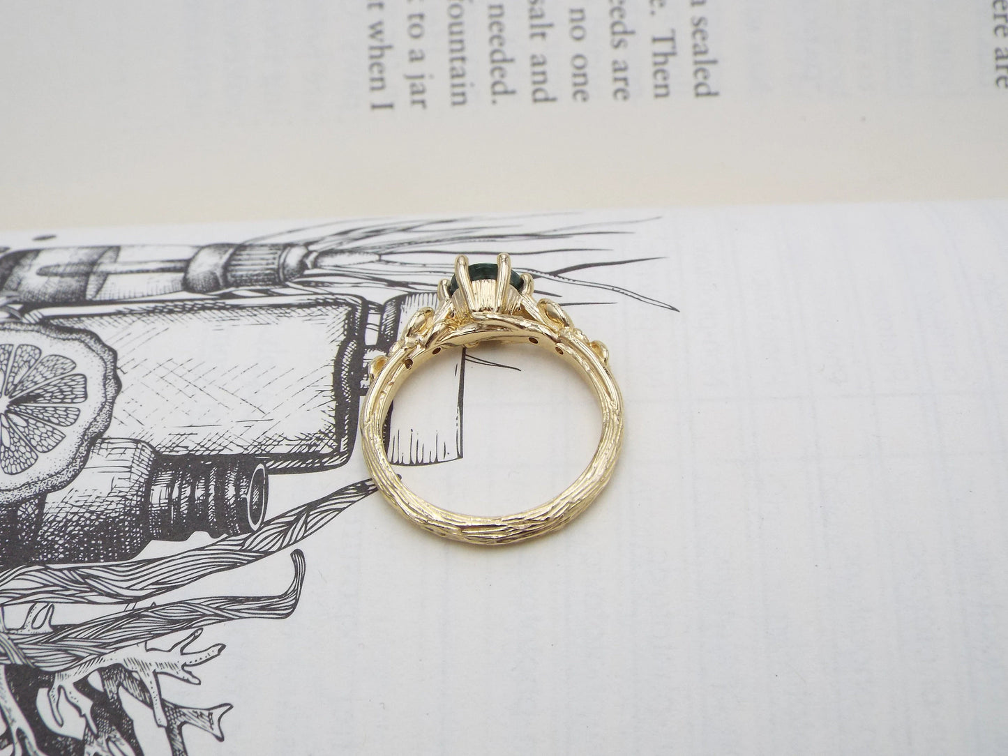 Moss Agate Gold Engagement Ring - JF Fantasy Jewelry