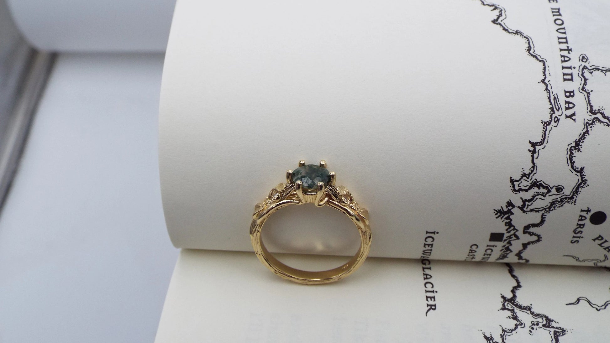 Moss Agate Gold Engagement Ring - JF Fantasy Jewelry