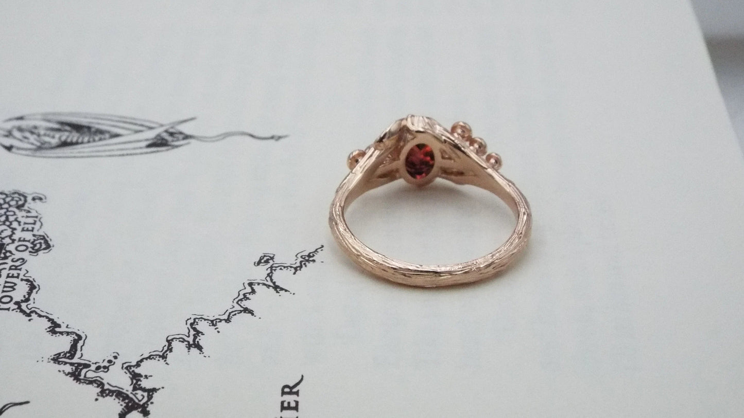 Garnet Mushroom Gold Solitaire Ring - JF Fantasy Jewelry