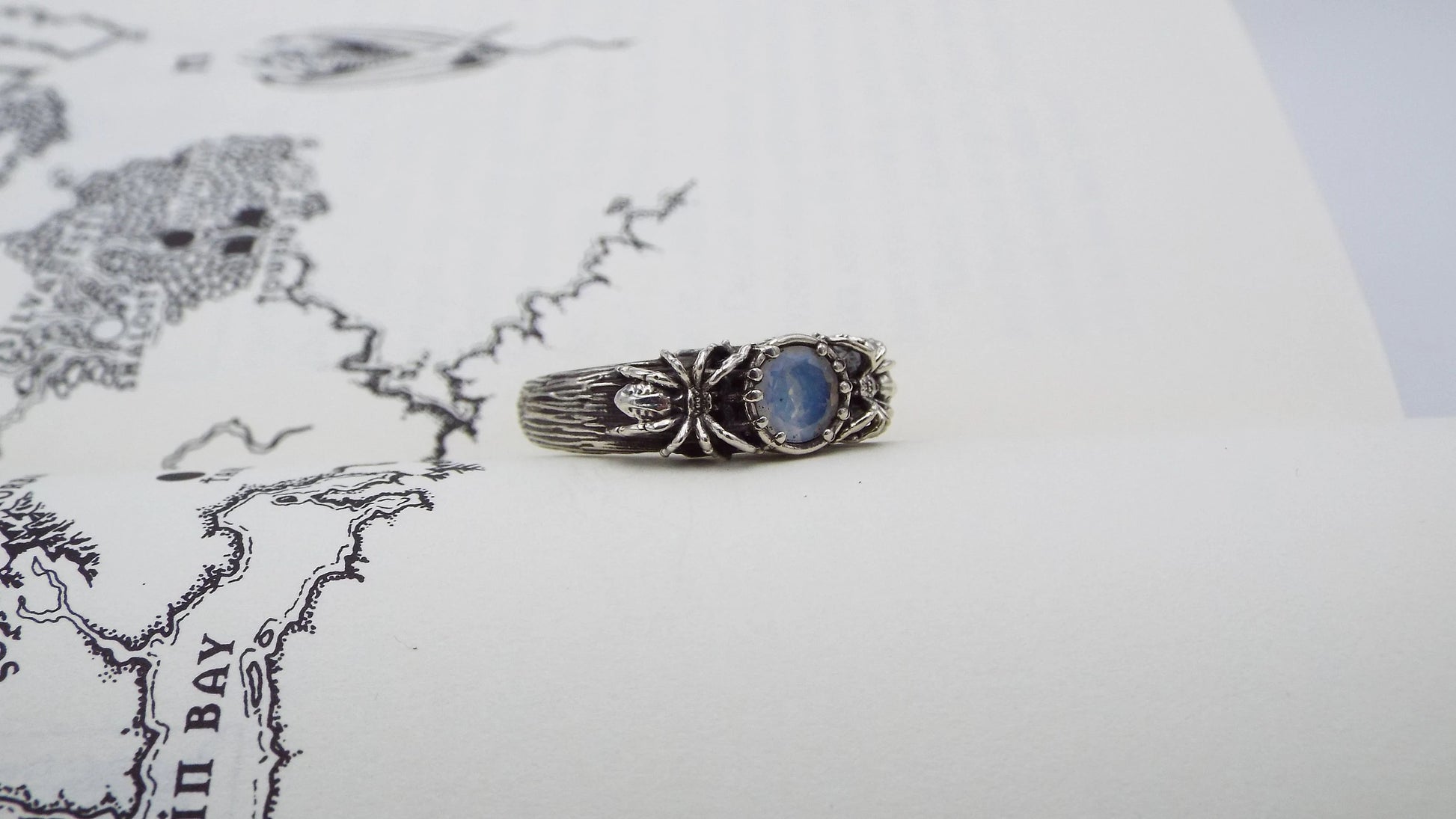 Moonstone Tree Knot Spider Ring - JF Fantasy Jewelry